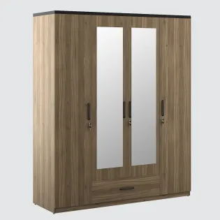Hover 4 Door Wardrobe With Mirror - Lyon Walnut & Natural Wenge